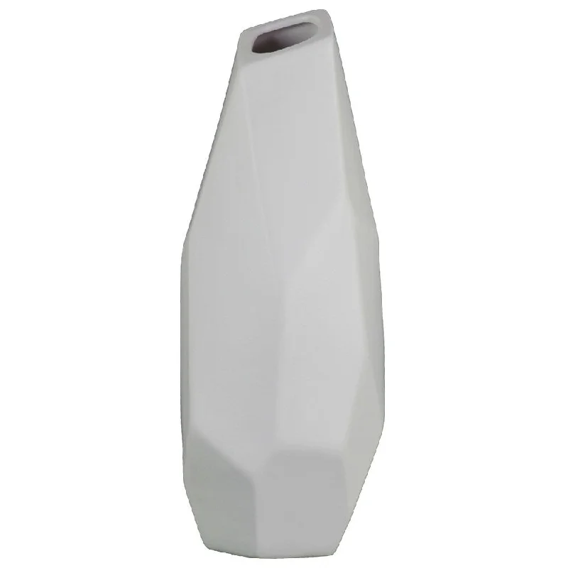 Affordable crystal vases for weddings -UTC53023: Ceramic Patterned Irregular Vase with Square Mouth Matte Finish White