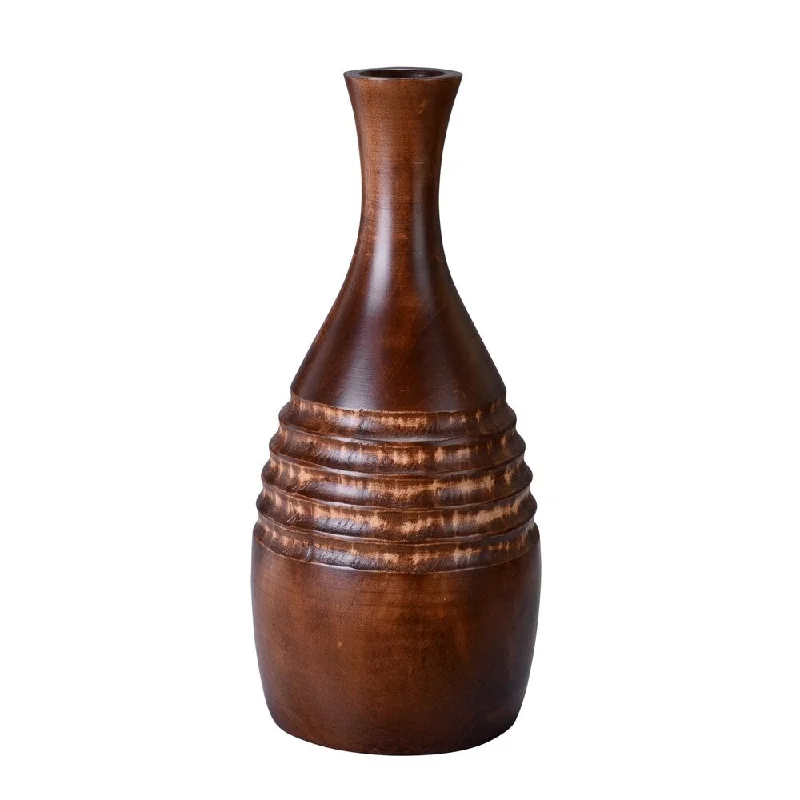 Large handcrafted vases for wedding decor -Villacera Handmade 15" Tall Mango Wood Bottle Vase Large Round