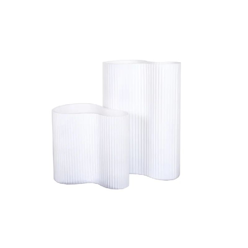 Large decorative ceramic vases for home -White Pleated Glass Vase