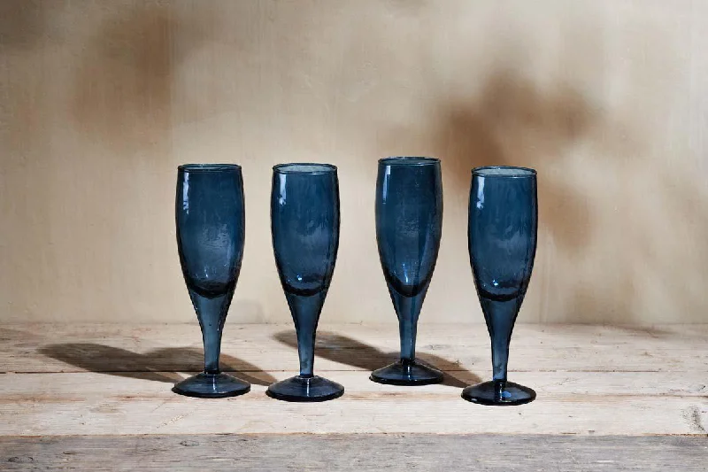 Unique modern vases for flower displays -Yala Hammered Champagne Glass - Indigo