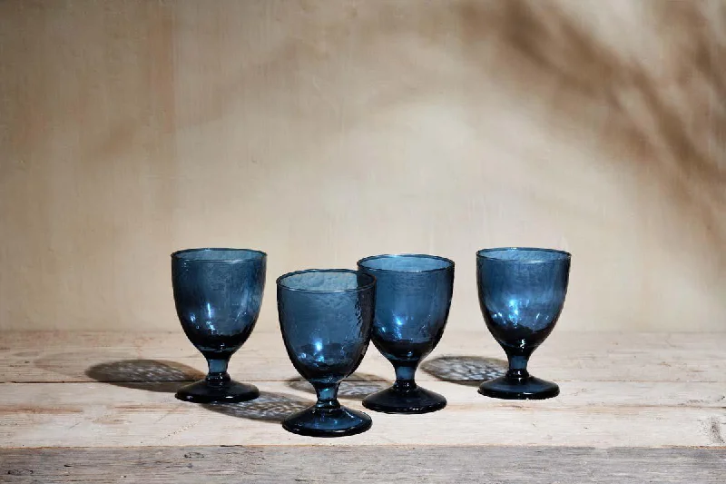 Elegant tall flower vases for living room -Yala Hammered Wine Glass - Indigo