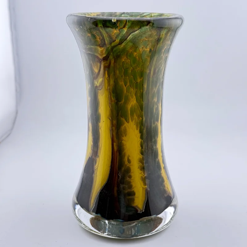 Glass vases for living room decor -Yellow "Trees" Flared Vase With Heavy Clear Glass Base (second)