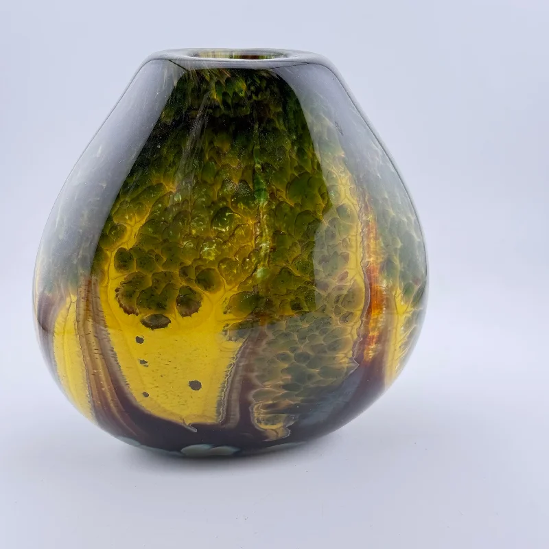 Hand-painted ceramic flower vases for sale -Yellow "Trees" Oval Vase