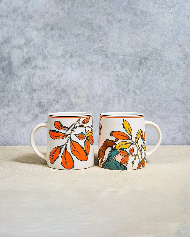 unique tea mugs for modern kitchens-Almiro Tree Ceramic Panther Coffee Mugs | Set of 2 | 260 ml