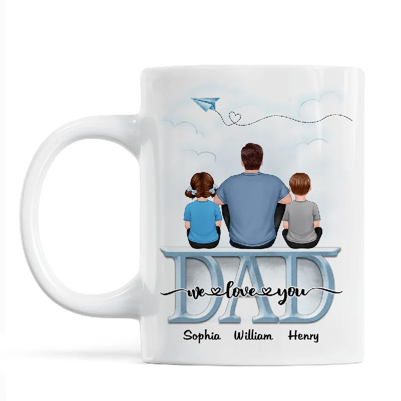 funny mugs with animals for gifts-Back View Dad And Children Sitting On Word Father‘s Day Gift Personalized Mug