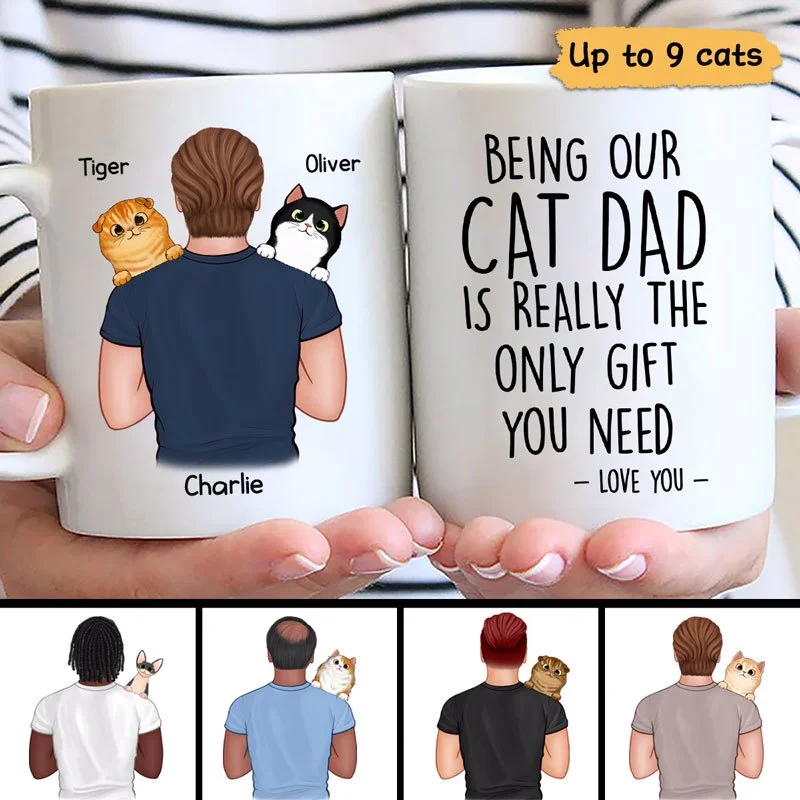 hand-crafted coffee cups for gifts-Being Cat Dad Is Only Gift You Need Man Carrying Cats On Shoulder Father's Day Gift Personalized Mug