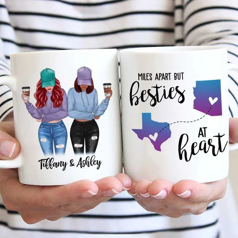 trendy mugs for tea lovers-Besties Long Distance Modern Girls Front View Gift For Besties Sisters Siblings Personalized Mug