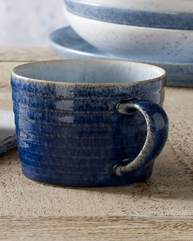 personalized mugs for friends and family-Blue Stoneware Cobalt & Pebble Rigded Mug