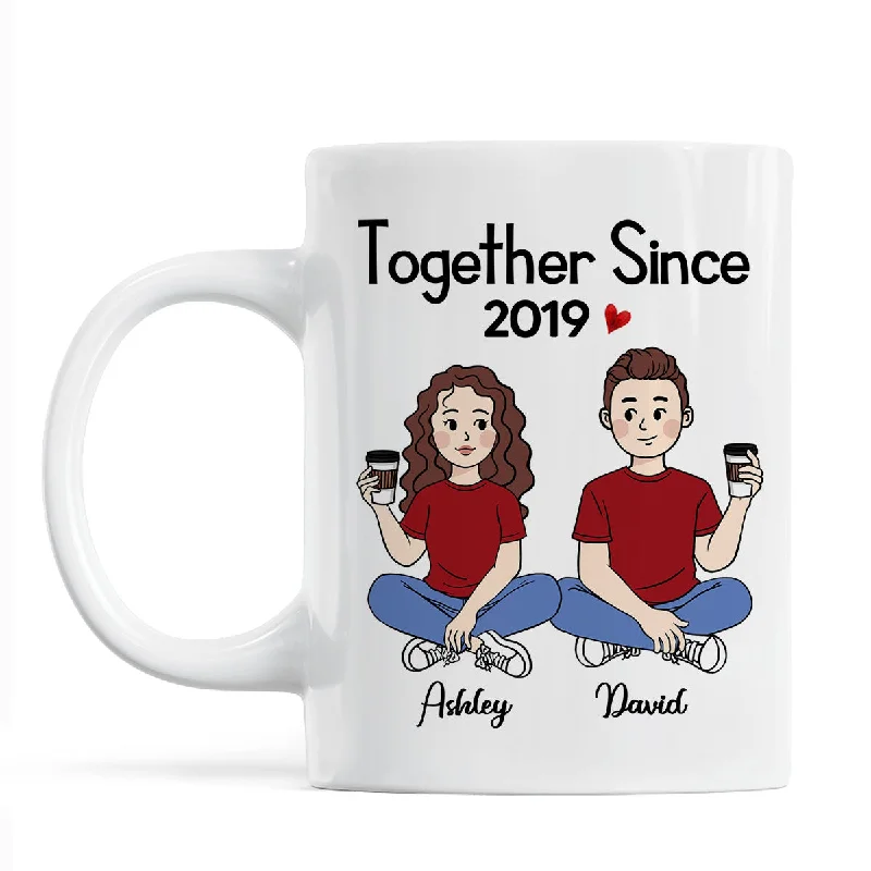 custom ceramic mugs for businesses-Cartoon Chibi Couple Sitting Gift For Him For Her Personalized Mug