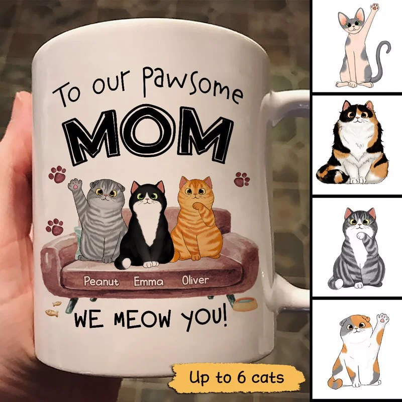 luxury ceramic mugs for home-Cats Meow Pawsome Cat Mom Personalized Mug