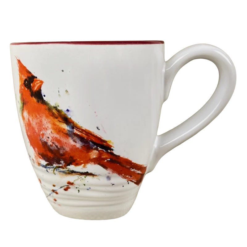 personalized stainless steel mugs-Dean Crouser Watercolor Cardinal Burgundy Inside Mug Big Sky Carvers