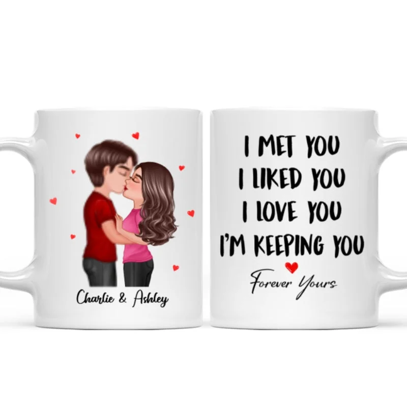 best mugs for coffee breaks at work-Doll Couple Kissing I Met You I Liked You I Love You Gift For Him For Her Personalized Mug