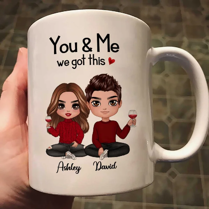 best coffee cups with funny designs-Doll Couple Sitting Gift For Him Gift For Her Personalized Mug