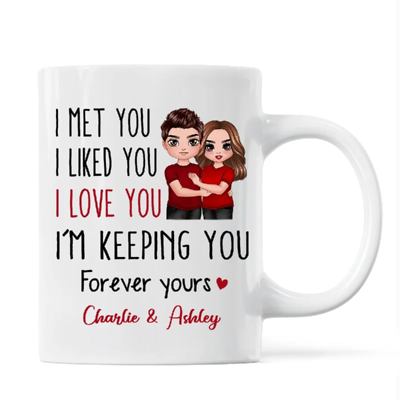 unique travel mugs for work-Doll Couple Standing Embracing I Met You I Love You Valentine‘s Anniversary Gift For Him For Her Personalized Mug