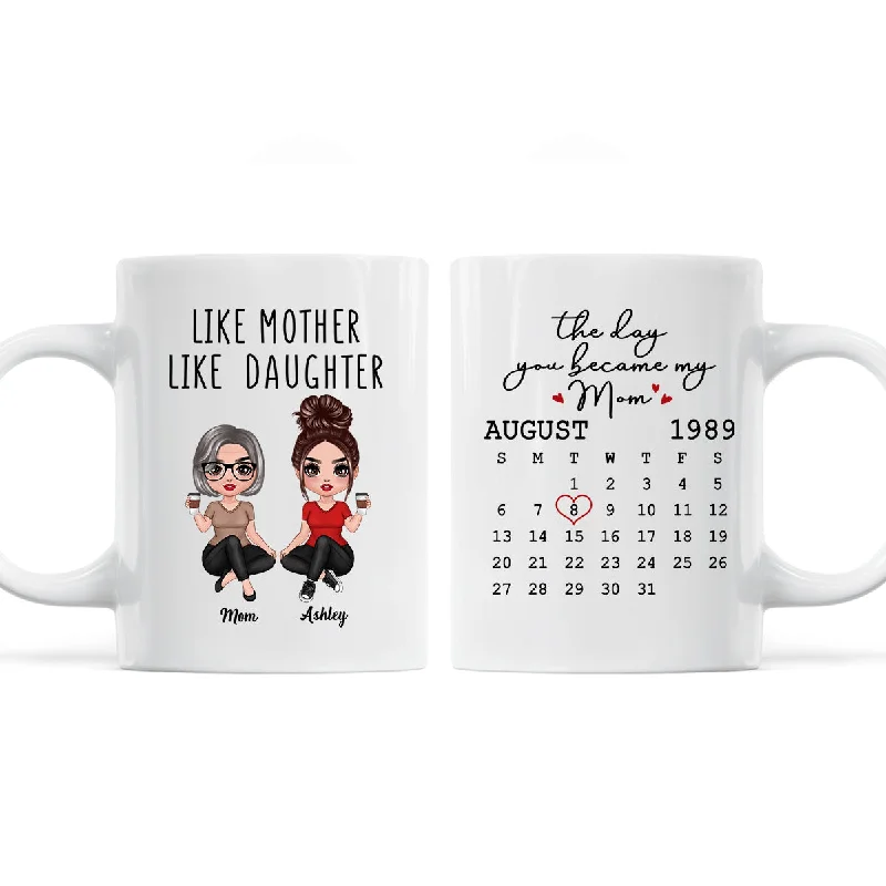 personalized tea cups for bridal showers-Doll Women Sitting Like Mother Like Daughter Calendar Mother‘s Day Gift Personalized Mug