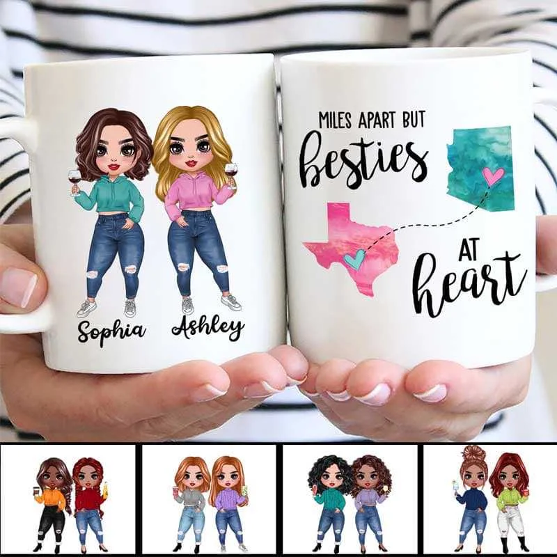 cute mugs with motivational quotes-Doll Besties Long Distance Personalized Mug