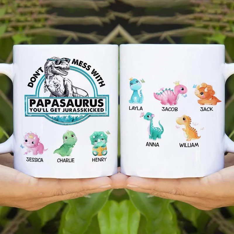 unique mugs for office gifts-Don‘t Mess With Papasaurus Cute Dinosaur Personalized Coffee Mug