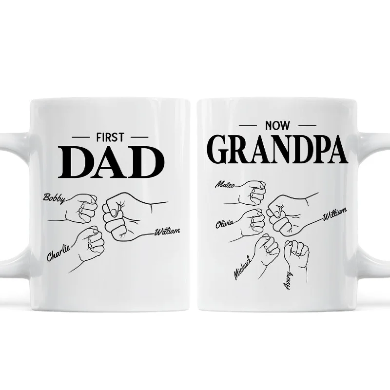 eco-friendly coffee mugs for home-First Dad Now Grandpa Fist Bump Outline Father‘s Day Gift Personalized Mug