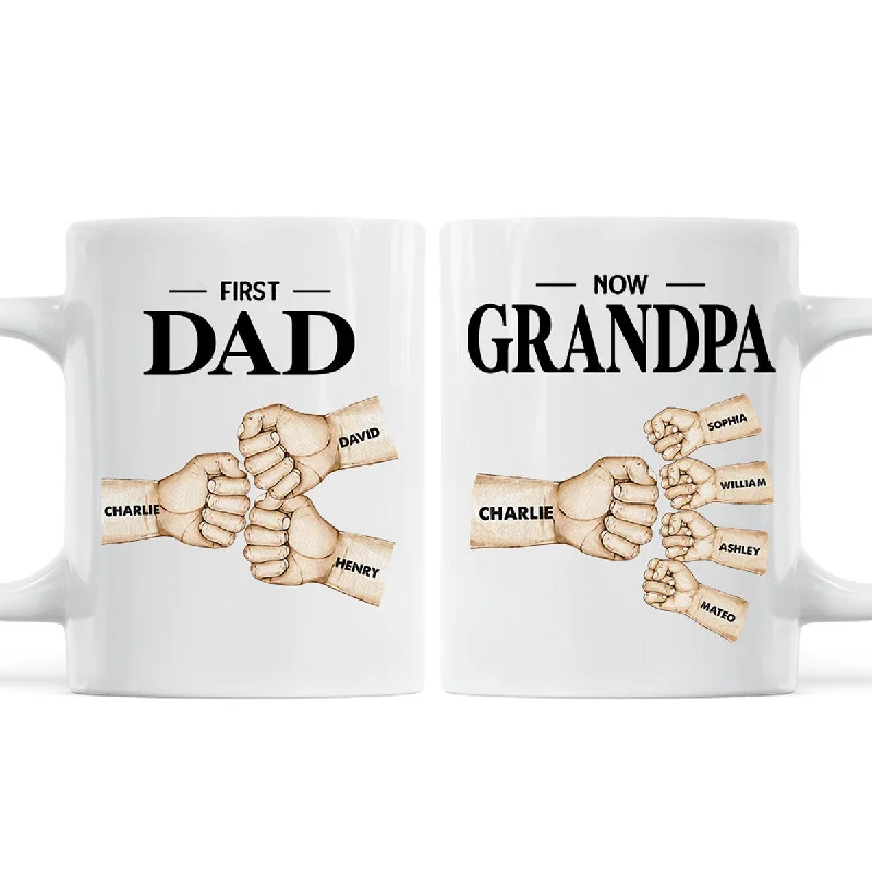 best coffee mugs with funny quotes-Fist Bump First Dad Now Grandpa Personalized Mug