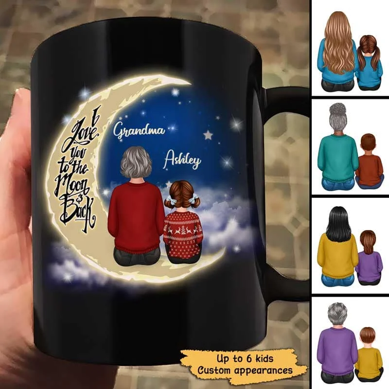 cute mugs with funny prints for gifts-Grandma Grandkid On Moon Personalized Mug