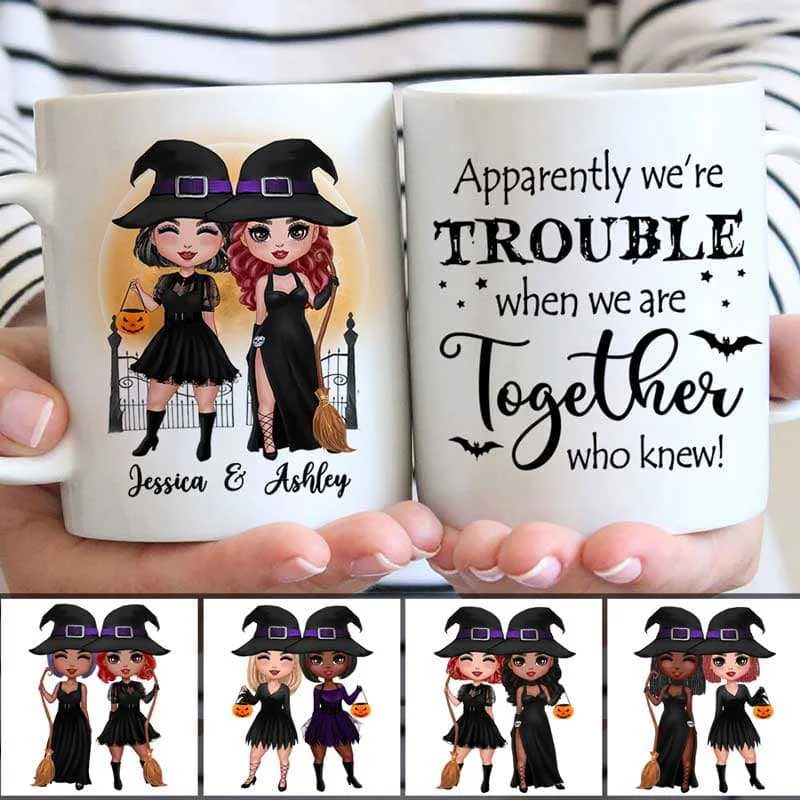 best mugs for hot drinks on the go-Halloween Witches Doll Besties Personalized Coffee Mug