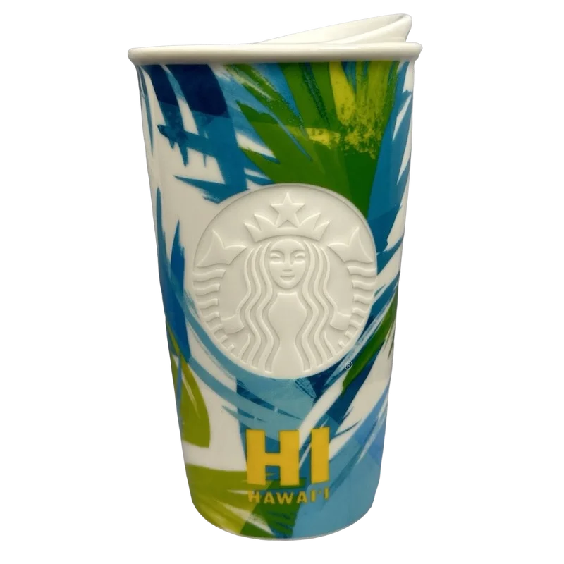 eco-friendly coffee mugs with handles-Hawaii Embossed Siren Palm Leaves 12oz Tumbler 2016 Starbucks