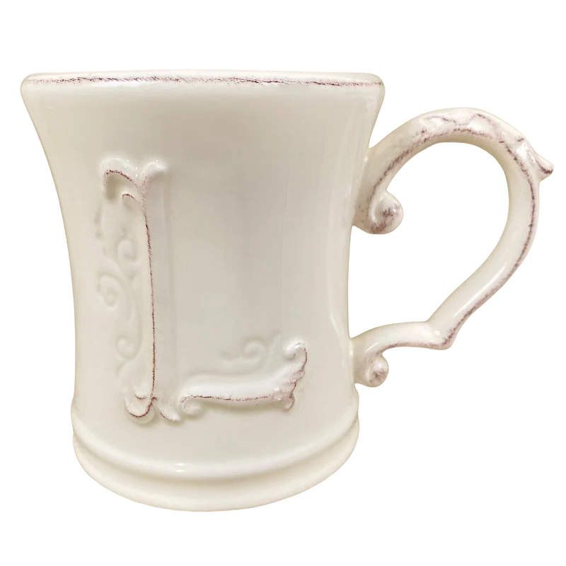 personalized coffee cups for teachers-Letter "L" Embossed Elizabeth Monogram Initial Mug Pier 1 Imports