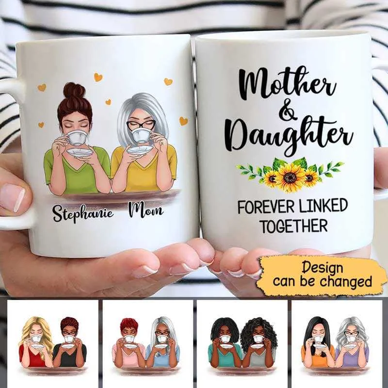 oversized ceramic mugs-Love Between Mother & Daughter Sunflower Personalized Coffee Mug