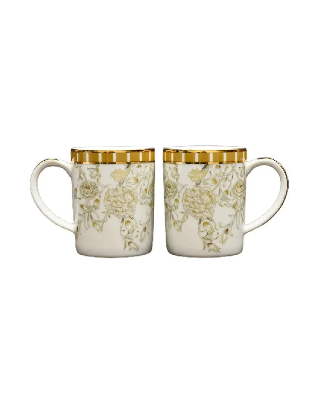 unique mugs for the office desk-Mustard Iris Slim Porcelain Mugs | Set of 6