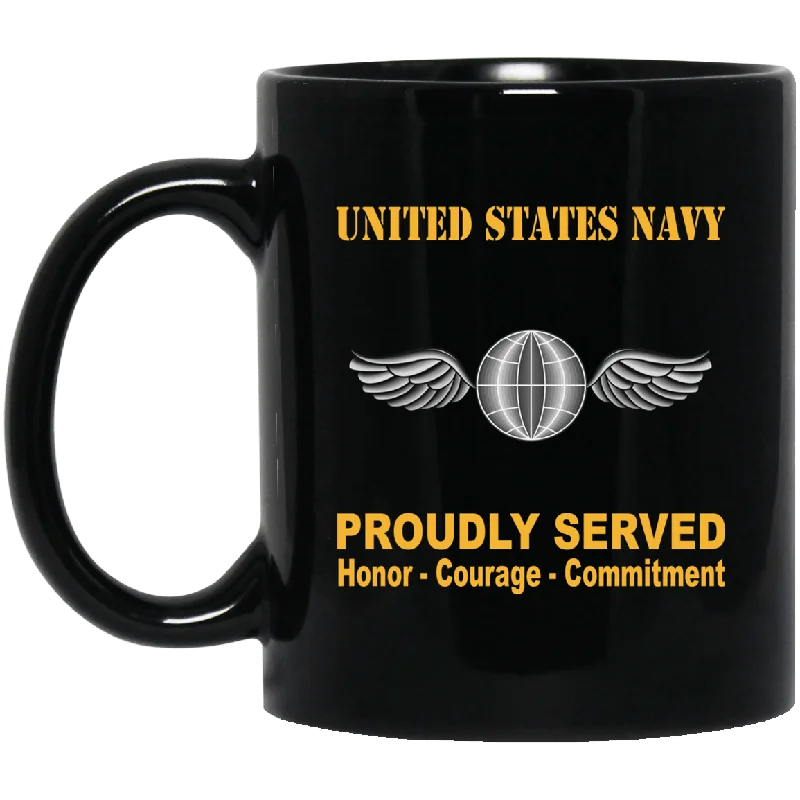 funny mugs with classic sayings-Navy Aviation Electricians Mate Navy AE Proudly Served Black Mug 11 oz - 15 oz