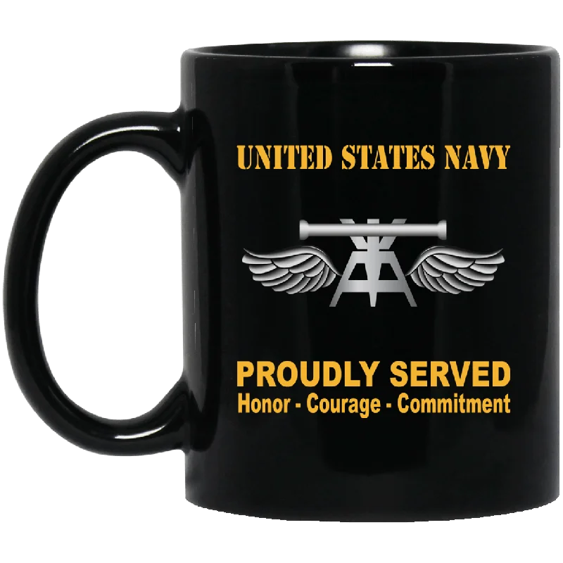 custom photo mugs for family gatherings-Navy Aviation Fire Control Tech Navy AQ Proudly Served Black Mug 11 oz - 15 oz