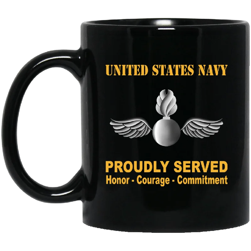 personalized ceramic mugs for weddings-Navy Aviation Ordnanceman Navy AO Proudly Served Black Mug 11 oz - 15 oz