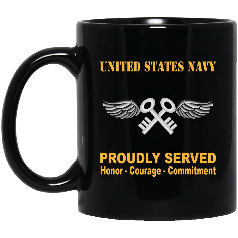 best insulated travel mugs for work-Navy Aviation Storekeeper Navy AK Proudly Served Black Mug 11 oz - 15 oz