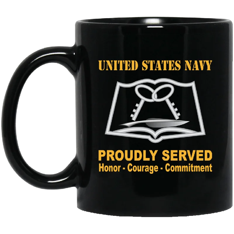 best insulated travel mugs for work-Navy Culinary Specialist Navy CS Proudly Served Black Mug 11 oz - 15 oz