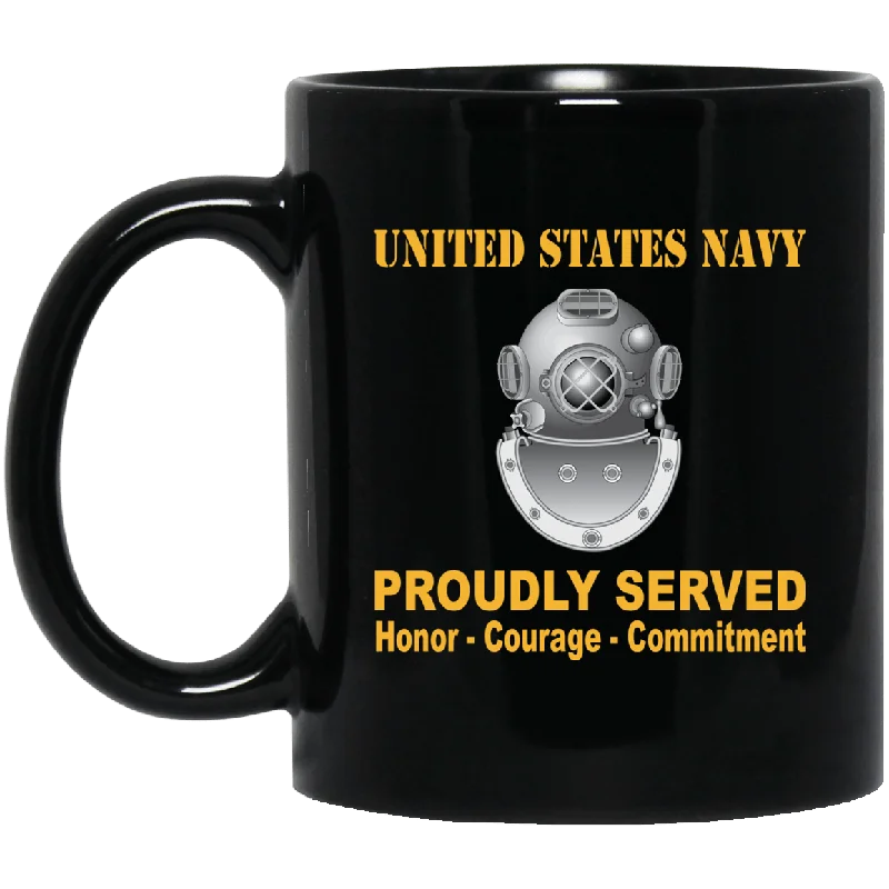 stylish travel mugs for coffee enthusiasts-Navy Diver Navy ND Proudly Served Black Mug 11 oz - 15 oz