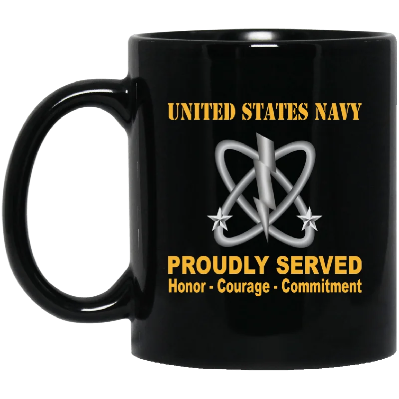 hand-crafted coffee cups for collectors-Navy Electronics Warfare Technician Navy EW Proudly Served Black Mug 11 oz - 15 oz