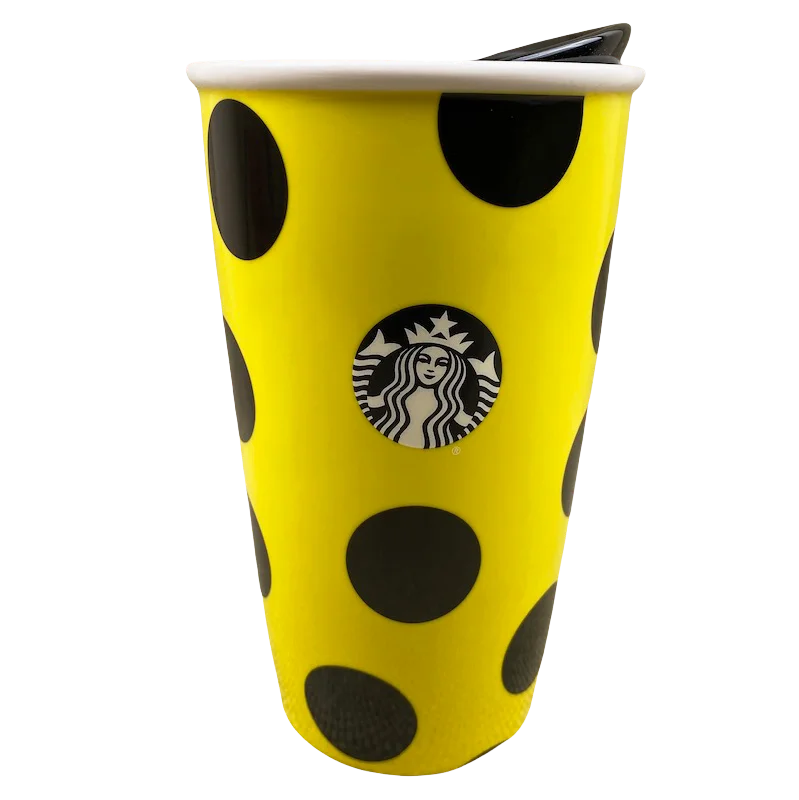 stylish tea mugs for special occasions-Siren With Black Polka Dots Yellow 12oz Tumbler Starbucks