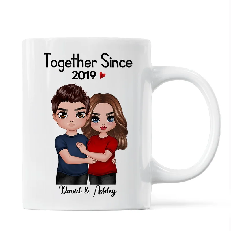 custom travel coffee mugs for workers-Standing Embracing Doll Couple Valentine‘s Anniversary Gift For Him Gift For Her Personalized Mug