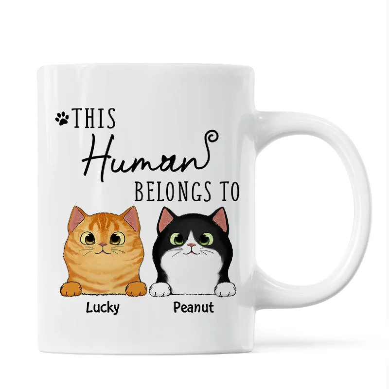 fun animal shaped mugs-This Human Belongs To Fluffy Cats Personalized Mug