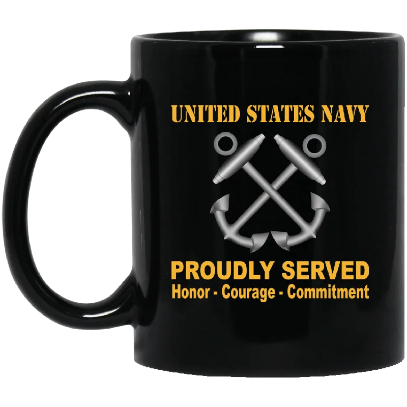 funny tea cups for office parties-U.S Navy Boatswain's Mate Navy BM Proudly Served Black Mug 11 oz - 15 oz