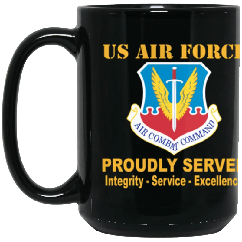 best reusable coffee mugs for work-US Air Force Air Combat Command Proudly Served Core Values 15 oz. Black Mug