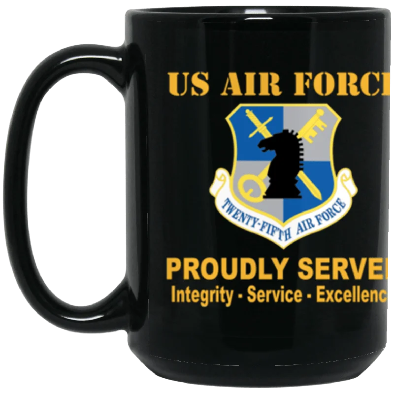 travel coffee mugs with handles-US Air Force Air Force Intelligence Command Proudly Served Core Values 15 oz. Black Mug