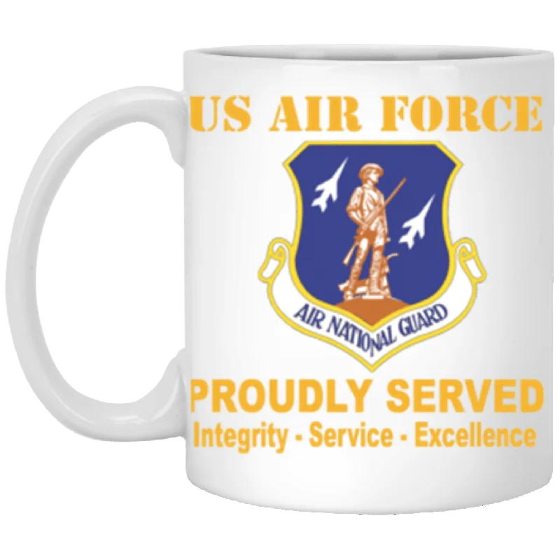 large travel mugs with lids-US Air Force Air National Guard Proudly Served Core Values 11 oz. White Mug