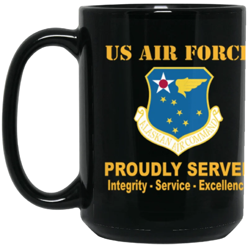 cute coffee cups for coffee stations-US Air Force Alaskan Air Command Proudly Served Core Values 15 oz. Black Mug