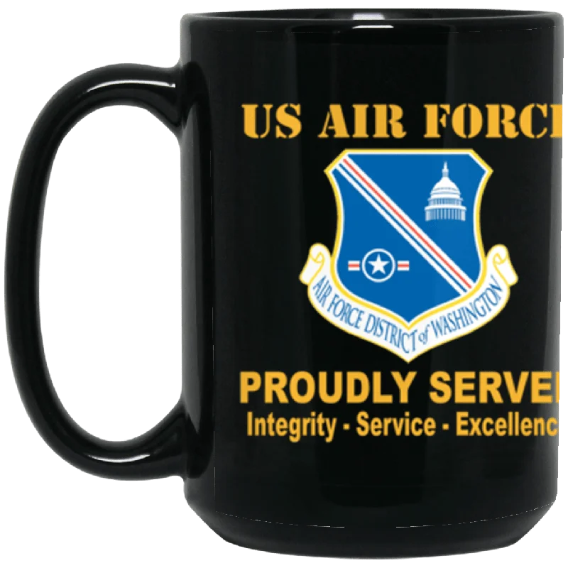 quirky coffee cups for gifts-US Air Force District of Washington Proudly Served Core Values 15 oz. Black Mug