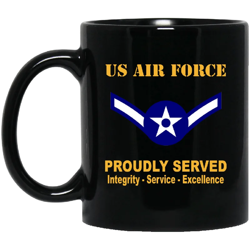 modern coffee mugs for trendy offices-US Air Force E-2 Airman Amn E2 Ranks Enlisted Airman Rank Proudly Served Black Mug 11 oz - 15 oz