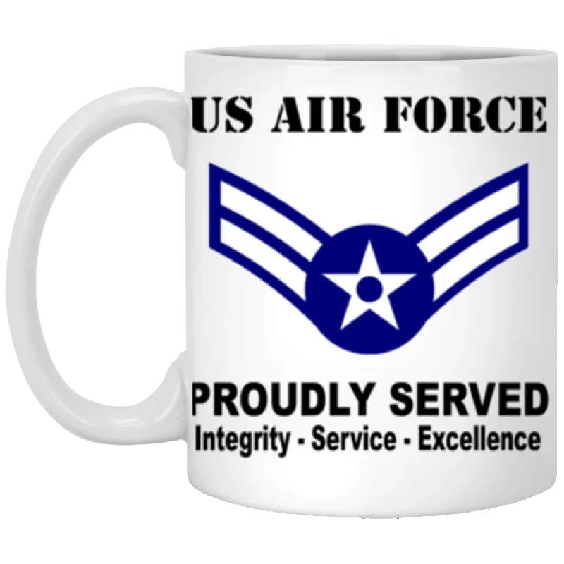 best coffee mugs with funny quotes-US Air Force E-3 Airman First Class A1C E3 Ranks Enlisted Airman AF Rank Proudly Served Core Values 11 oz. White Mug