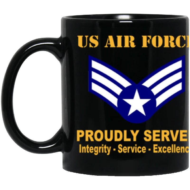 custom mugs for company giveaways-US Air Force E-4 Buck Sergeant Proudly Served Core Values 11 oz. Black Mug