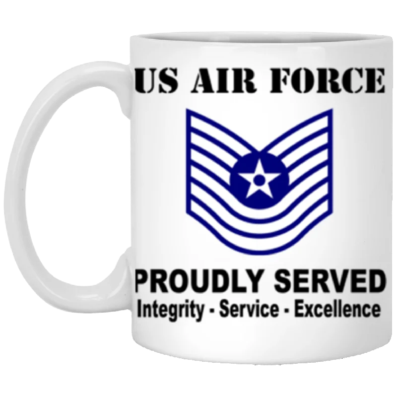 personalized ceramic mugs for weddings-US Air Force E-7 Old Style Rank Proudly Served Core Values 11 oz. White Mug