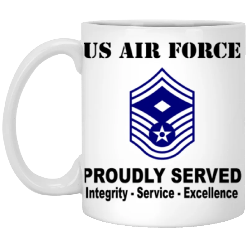 personalized coffee mugs for coworkers-US Air Force E-8 First sergeant E-8 Rank Proudly Served Core Values 11 oz. White Mug